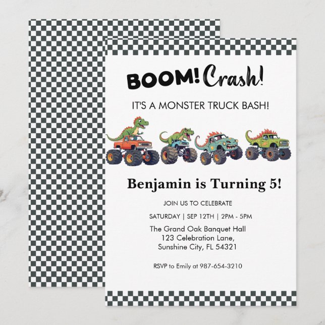Choque de boom, invitación de cumpleaños a un cami (Anverso / Reverso)