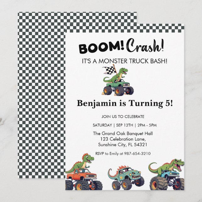 Choque de boom, invitación de cumpleaños a un cami (Anverso / Reverso)