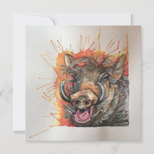 Chortling Warthog estilo postal Notecard (Anverso)