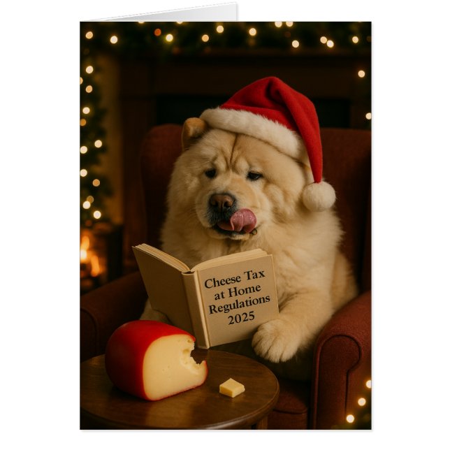 Chow Chow dog 'Cheese Tax' Christmas card (Frente)