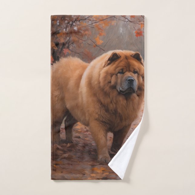 Chow Chow en otoño inspira caída de hojas (Toalla de mano)