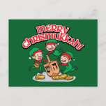 Chrismukkah tarjeta de saludo con elfos y dreides<br><div class="desc">Añada estas divertidas postales interreligiosas (Hanukkah y Navidades) a sus celebraciones de Chrismukkah este año. Si celebran juntos las fiestas, son un toque agradable. Este es nuestro diseño y no lo encontrarás en otra parte que en nuestra tienda. Chrismukkah es celebrado por la gente generalmente en familias con antecedentes judíos...</div>