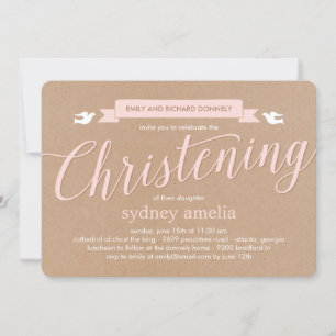Christening Banner Baptism Invitación - Rosa