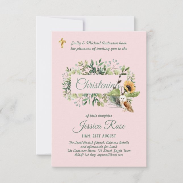 Christening Chicas De Lechuza De Woodland Invita A (Anverso)