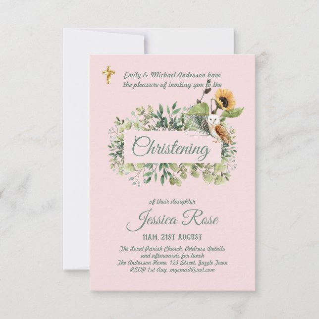 Christening Chicas De Lechuza De Woodland Invita A (Anverso)