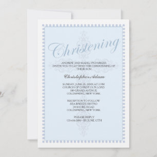 Christening Cross Blue Invitación