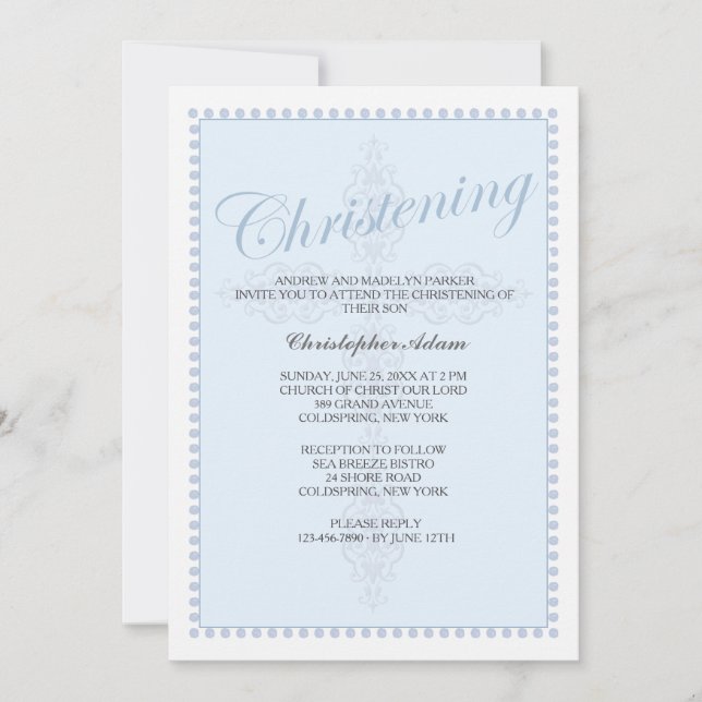 Christening Cross Blue Invitación (Anverso)
