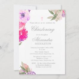 Christening Photo Floral Rosas Invitación