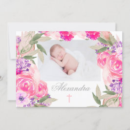 Christening Photo Floral Rosas Invitación