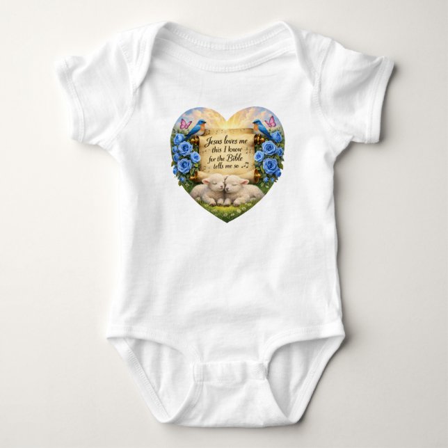 Christian Baby Boy Jersey Babysuit Jesus Loves Me (Anverso)