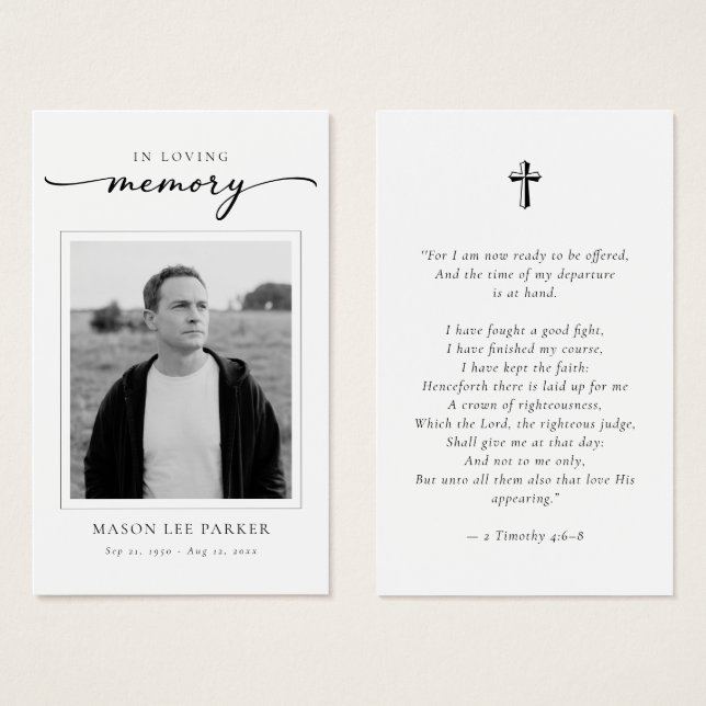 Christian Cross Funeral Memorial Photo Prayer Card (Anverso y reverso)