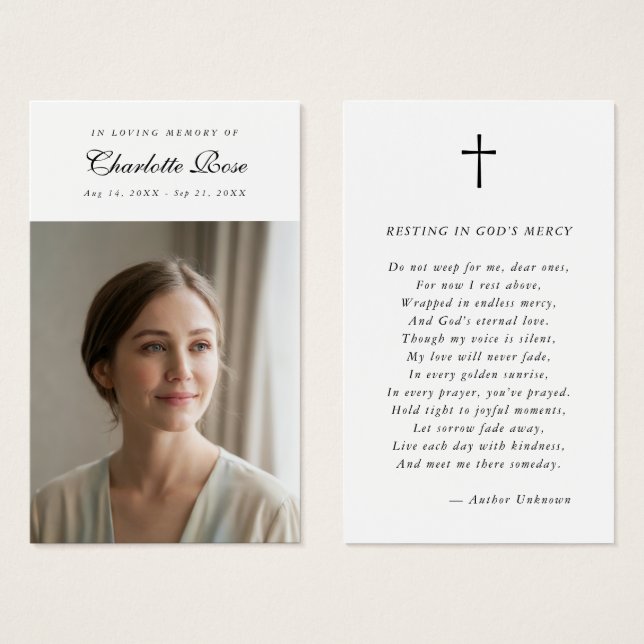 Christian In Loving Memory Memorial Prayer Card  (Anverso y reverso)