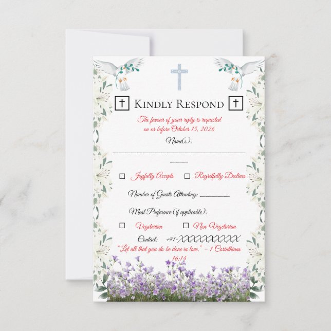 Christian Wedding RSVP Card with Cross (Anverso)