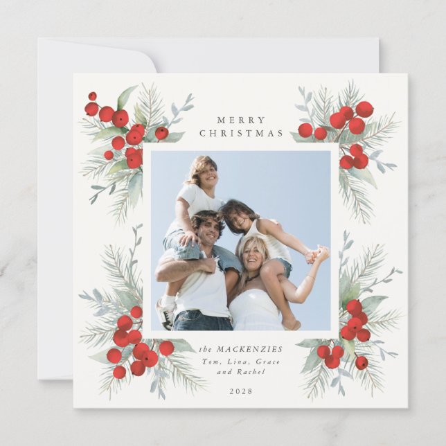 Christmas Botanicals Red Berries Holiday Photo (Anverso)