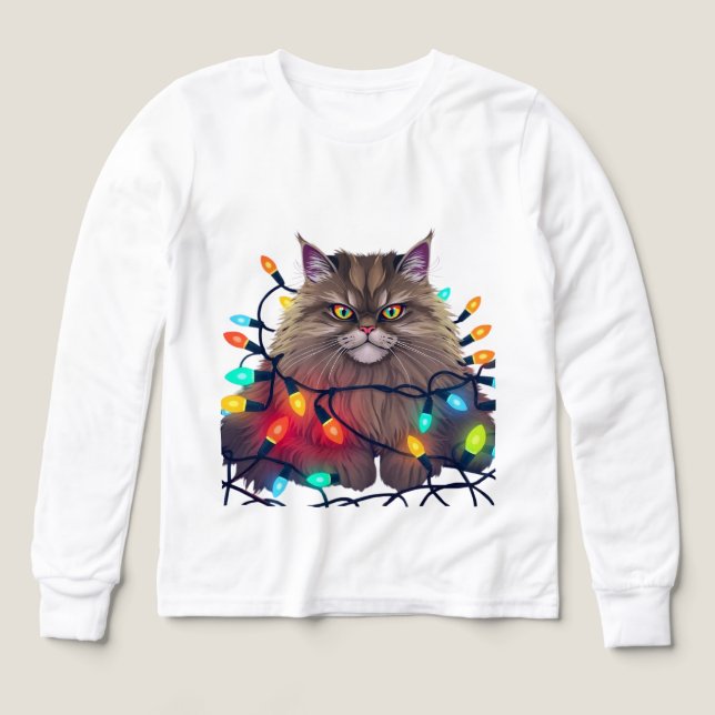 Christmas Cat Wrapped in Colorful Lights (Diseño frontal)