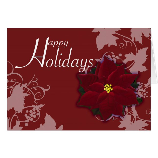 Christmas Christmas Poinsettia Happy Holidays card (Anverso (Horizontal))