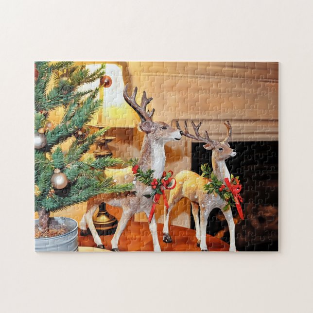 Christmas Deer & Fireplace Christmas Jigsaw Puzzle (Horizontal)
