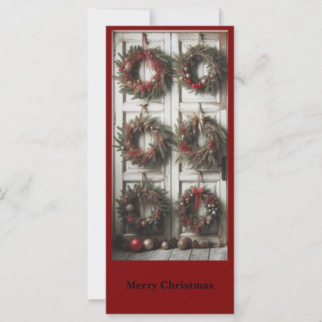 Christmas Door Wreath Holiday Personalized Card (Anverso)