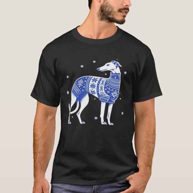 Christmas Greyhound Dog Wearing an Ugly Sweater Bl (Anverso)