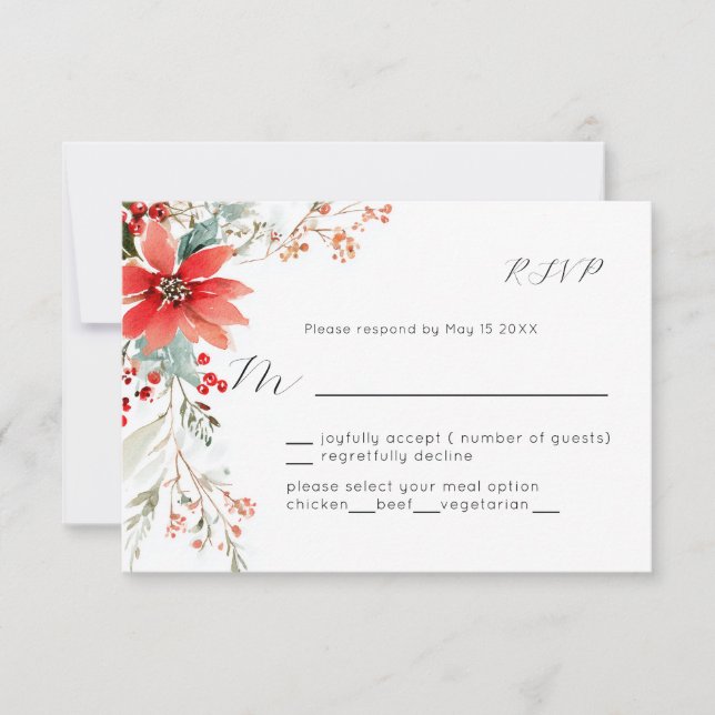 Christmas Holiday Poinsettia floral Wedding RSVP (Anverso)