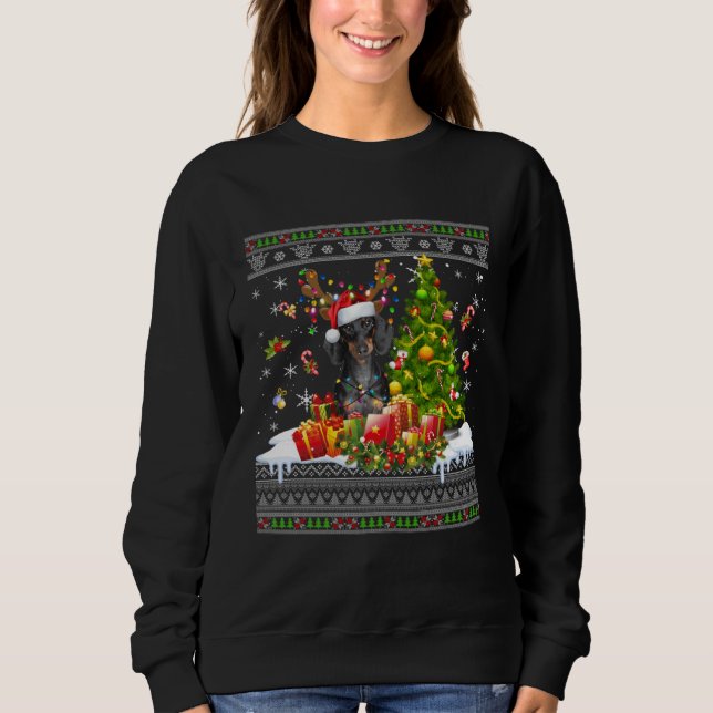 Christmas Lights Dachshund Dog  Xmas Ugly Sweater (Anverso)