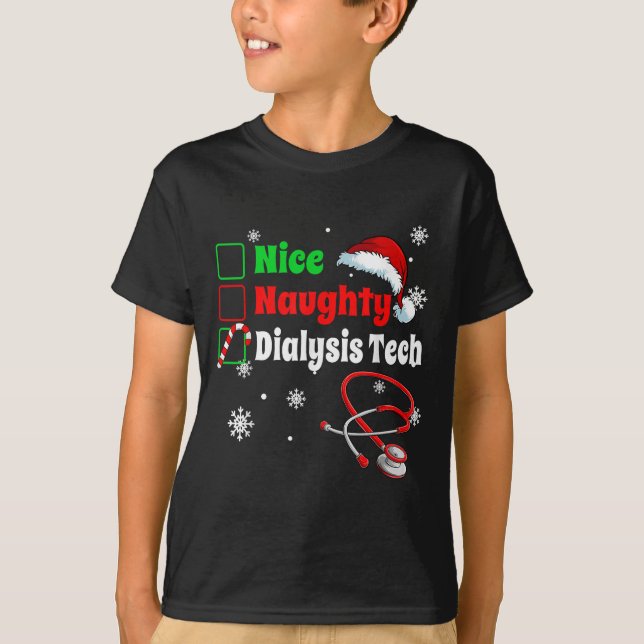 Christmas Nice Naughty Dialysis Tech Scrub Top Men (Anverso)