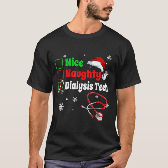 Christmas Nice Naughty Dialysis Tech Scrub Top Men (Anverso)