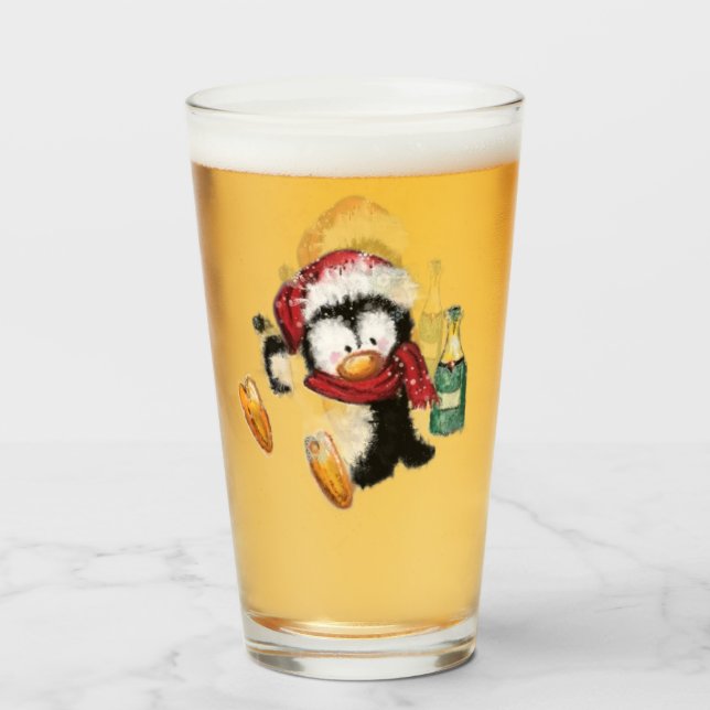 Christmas Penguin Funny Glass (Anverso (lleno))