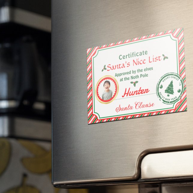 Christmas Photo Certificate Santa Nice List Magnet (Subido por el creador)
