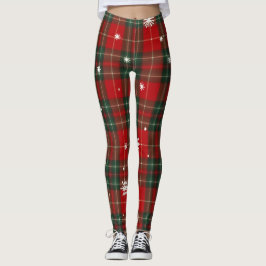 Christmas Plaid Leggings with Snowflakes