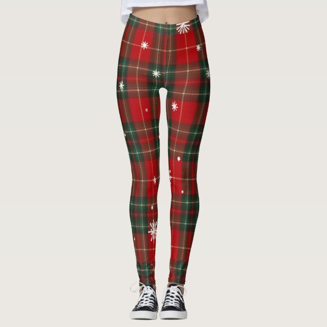 Christmas Plaid Leggings with Snowflakes (Anverso)