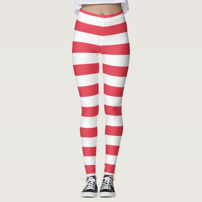 Christmas Red and White Wide Stripe Leggings (Anverso)