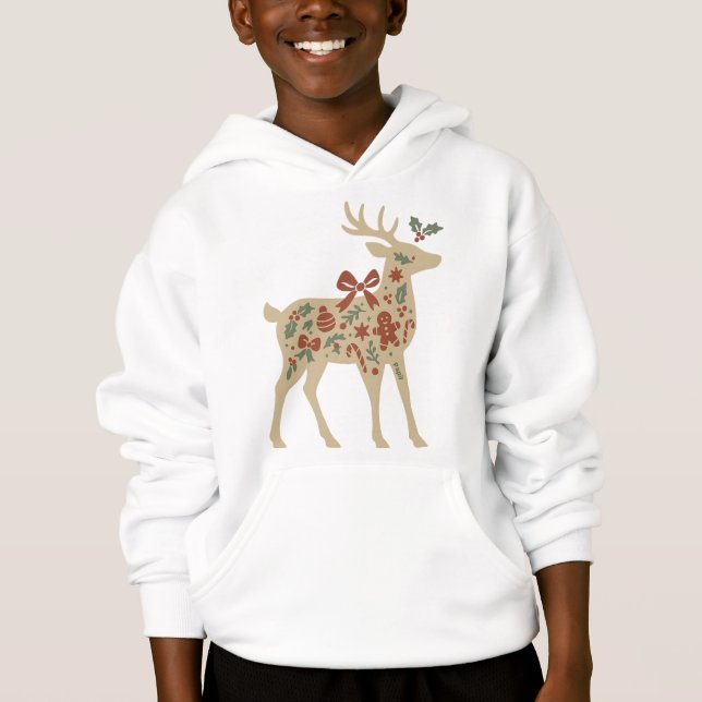 Christmas Reindeer Floral Art Kids Hoodies/Sweats (Anverso)