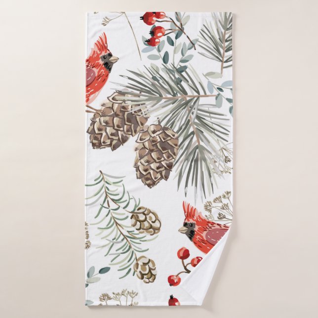 Christmas seamless pattern, cardinal birds, red be (Toalla de baño)