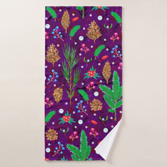 Christmas seamless pattern with pine cones, fir br (Toalla de baño)