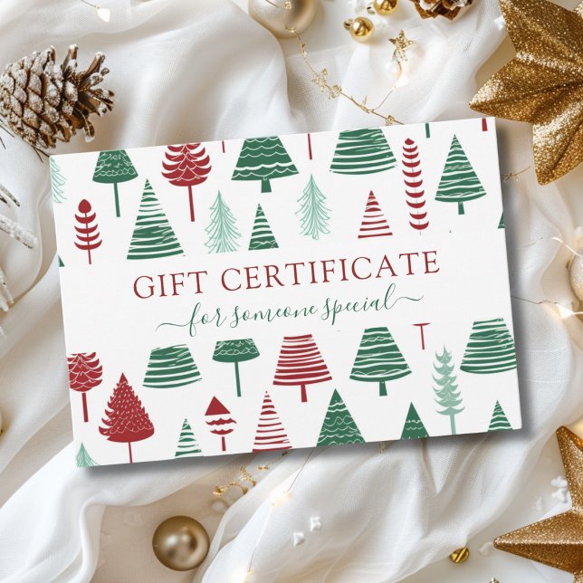 CHRISTMAS TREE BUSINESS CERTIFICADO regalo para us (Modern, Christmas Trees Pattern, Salon, Business, Gift Certificate.)