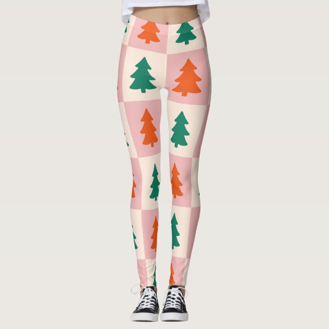 Christmas Tree Checker Pattern Women's Leggings (Anverso)