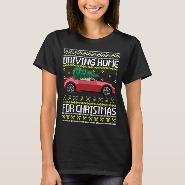Christmas Tree Oldtimer Car Xmas Ugly Sweater Pull (Anverso)
