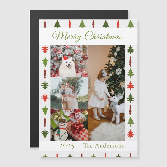 Christmas Tree Photo Collage Magnetic Card (Anverso/Reverso)