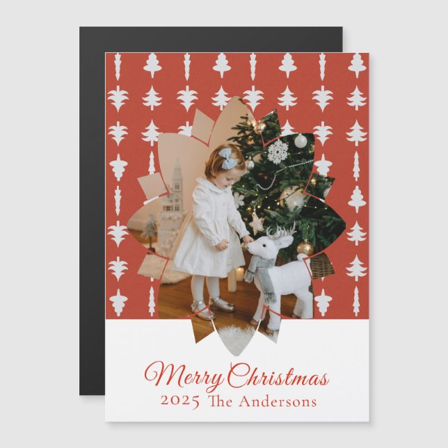 Christmas Tree Red Photo Holiday Magnetic  (Anverso/Reverso)