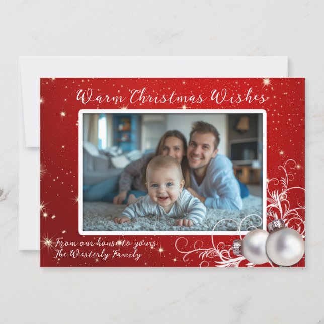Christmas Twinkling Red One Photo Greeting Card (Anverso)