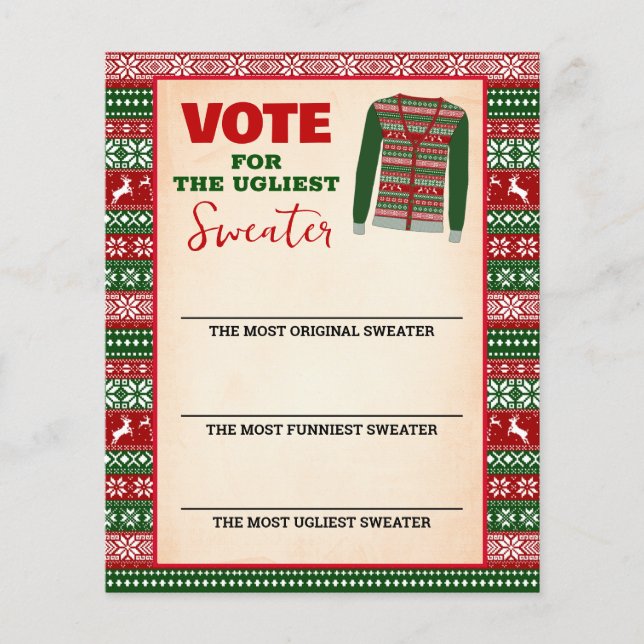 Christmas Ugly Sweater Voting Card Flyer (Frente)