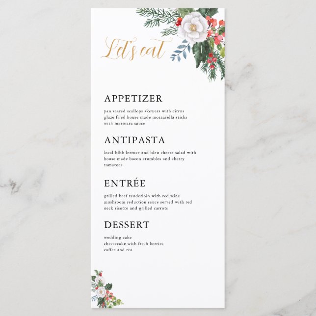 Christmas Winter Bridal Shower Let's Eat Menu (Anverso)