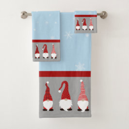 Christmas with Gnomes Blue Red and Gray 
