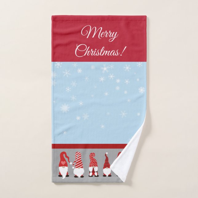 Christmas with Gnomes Blue Red and Gray  (Toalla de mano)