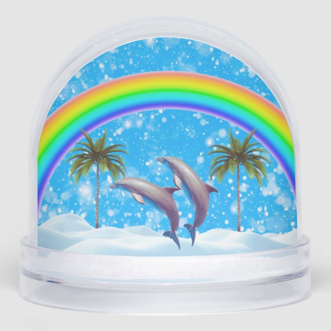 Christmas Y2K Dolphins Rainbow Snow Globe (Anverso)