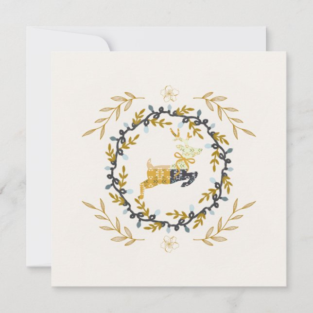 Christmastime Deer Yellow Cream Flat Card (Anverso)