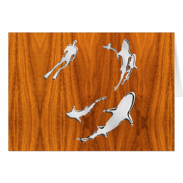 Chrome Como Buzo con Tiburones en Chapa de Teca (Anverso (Horizontal))