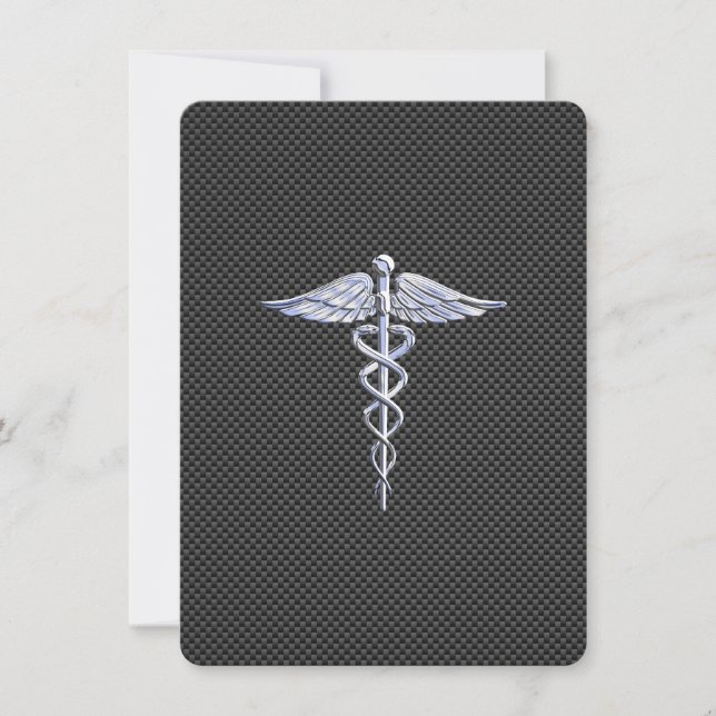 Chrome como Caduceus Símbolo médico Fibra de carbo (Anverso)
