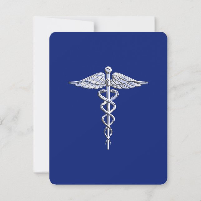 Chrome como Caduceus Símbolo médico Navy Deco azul (Anverso)